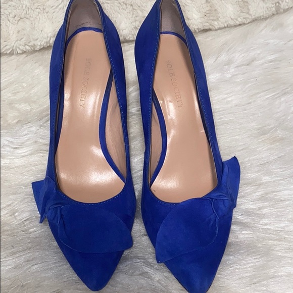 Sole society Elisa suede blue bow pumps heel - Picture 5 of 7